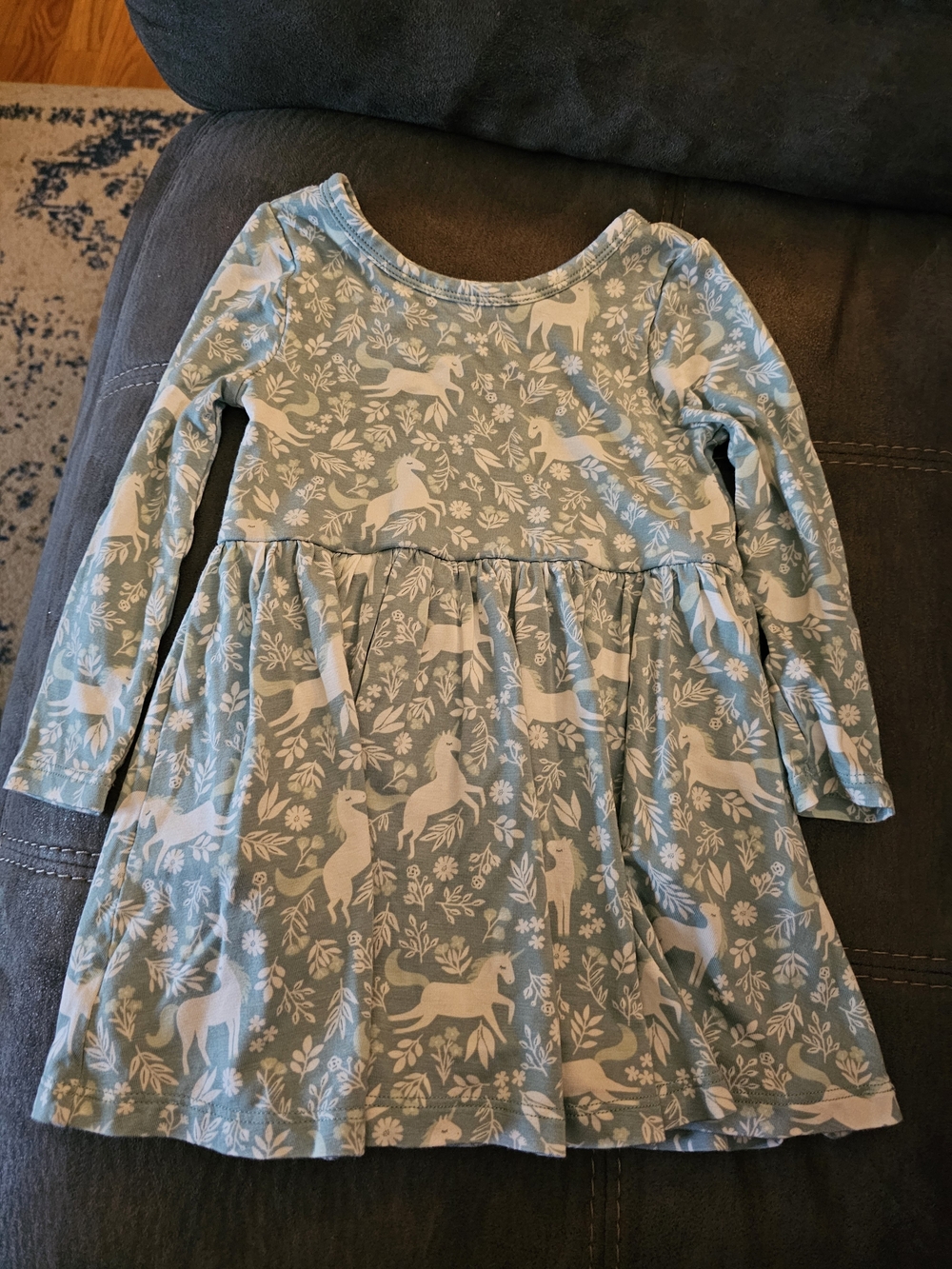 Little Sleepies Light Blue & White Unicorn Long-Sleeve Dress